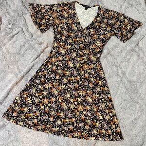 41 Hawthorn Floral Midi Dress - Black, Orange, Yellow